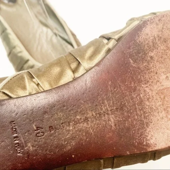 Bottega Veneta Square Toe Satin Flats Olive 40 - Picture 7 of 8